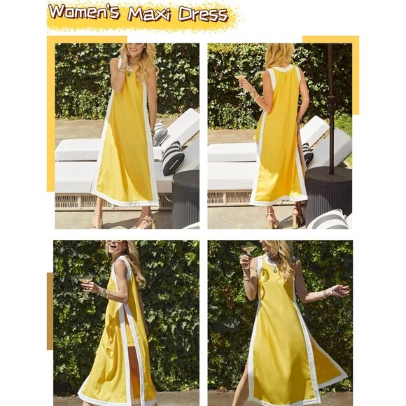 Womens 2 Piece Maxi Dress Shorts Set Boho Style Spring Summer Casual - Picture 4 of 6